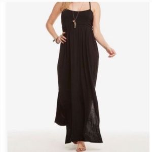 Chaser Brand Black Maxi Dress Jersey Long T-back Racerback Ruched Slits